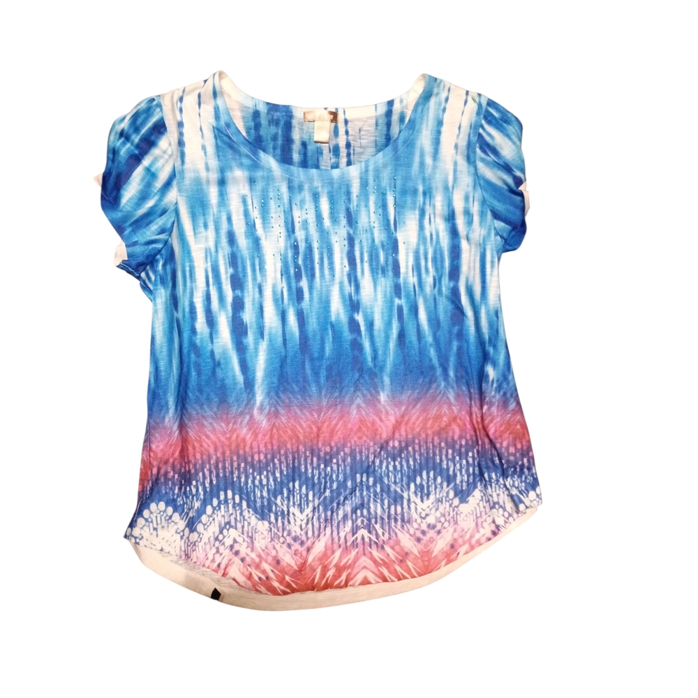 White Stag Blue and White Tie-Dye Short Sleeve Top Shirt Size Large Nwot